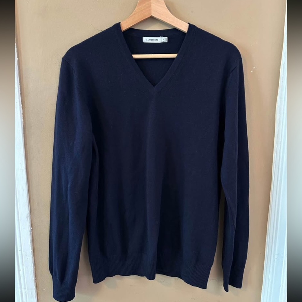 J Lindberg Lymann 100% Merino Wool V-Neck Golf Sweater - Navy
